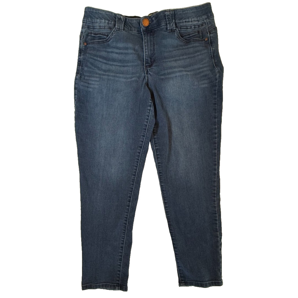 Democracy Jeans Womens 14 Blue Mid Rise Ab Technology Tapered Leg Stretch Denim